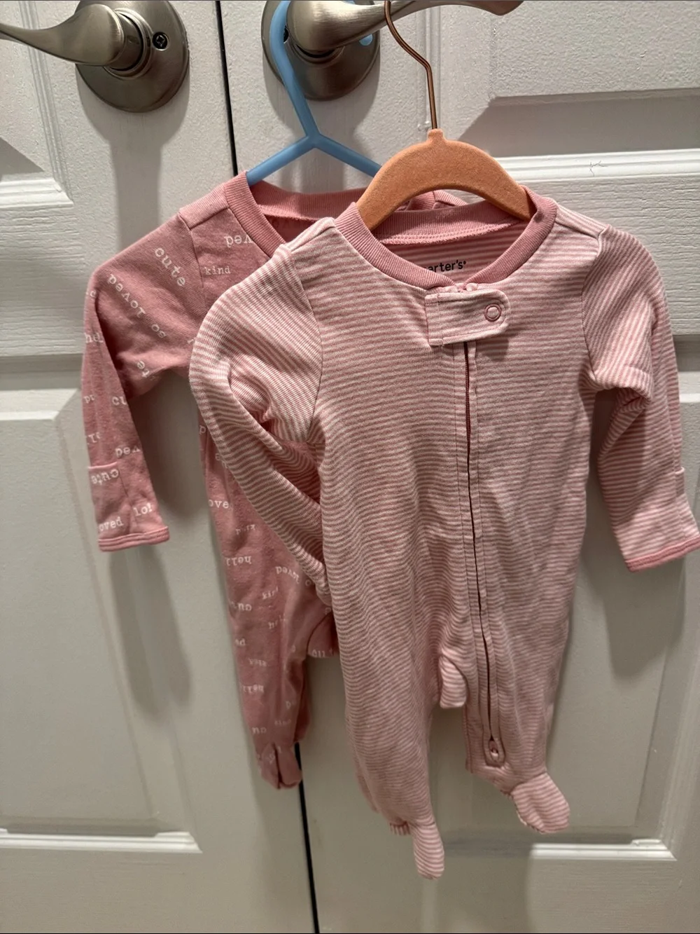 Carter's 2 Pack Light Pink Striped & Solid Footed One-Piece Set